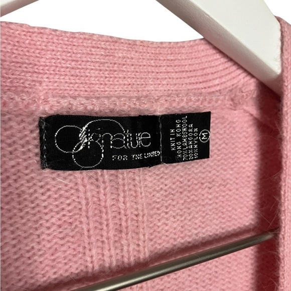 Coquette Feminine Y2K Pointelle Knit Lambswool Angora Cardigan Sweater Pink M - Picture 3 of 4